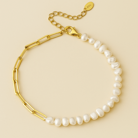 Rhoni Gold Paper Clip Pearl Bracelet