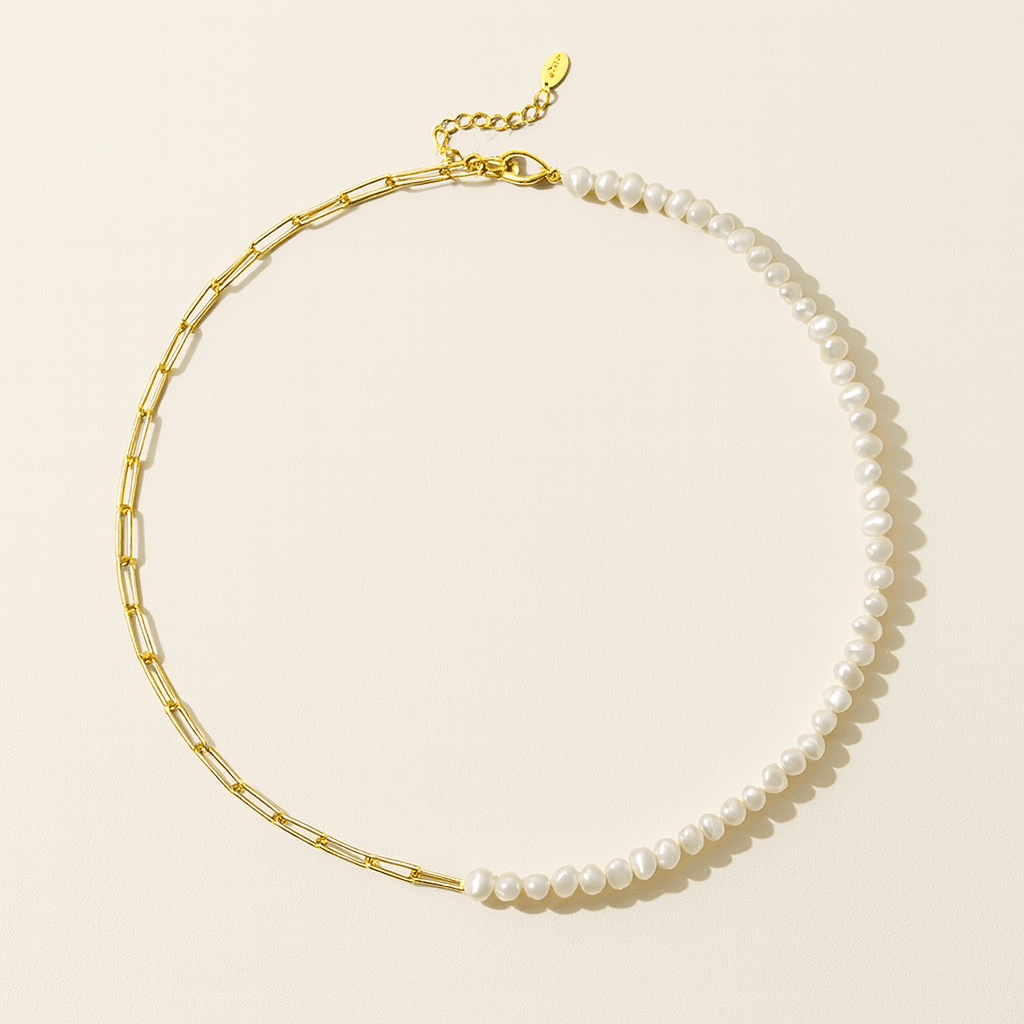 Rhoni Gold Paper Clip Pearl Necklace