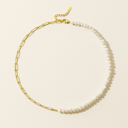 Rhoni Gold Paper Clip Pearl Necklace