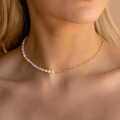 Rhoni Gold Paper Clip Pearl Necklace