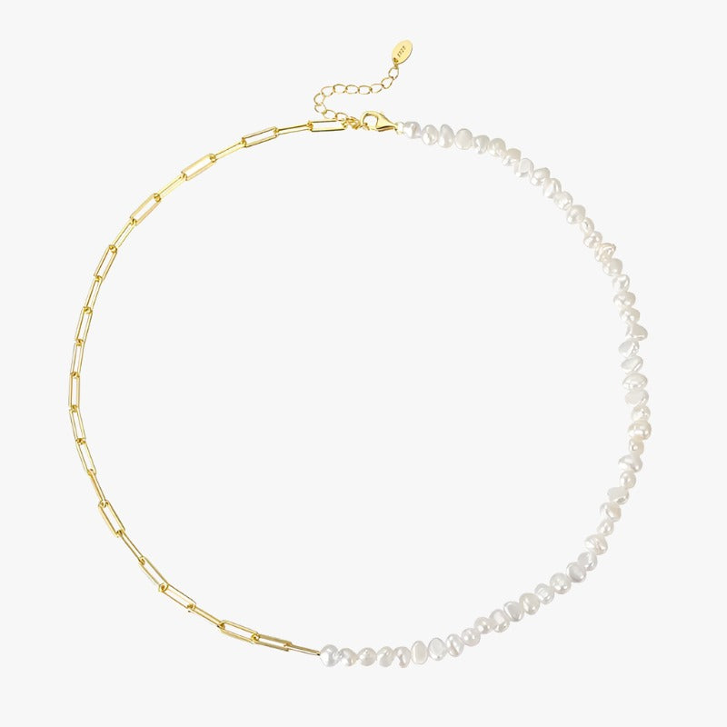 Rhoni Gold Paper Clip Pearl Necklace